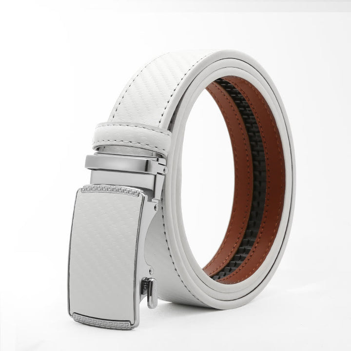 Men's Sleek Alloy Automatic Buckle Business Belt - White - 42 - image 7