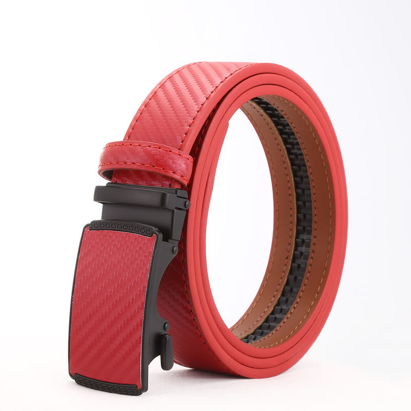 Men's Sleek Alloy Automatic Buckle Business Belt - Red - 42 - image 2