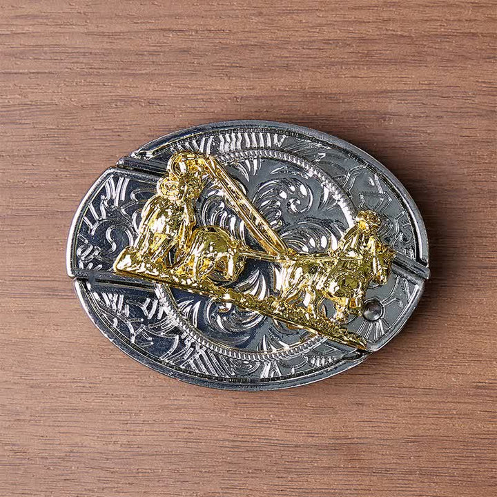 Western Horse Carriage DIY Hidden Folding Knife Gold Buckle Leather Belt - image 9
