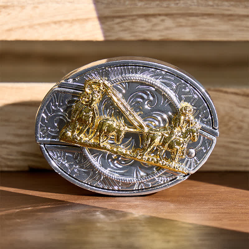 Western Horse Carriage DIY Hidden Folding Knife Gold Buckle Leather Belt - Horse Carriage - Without Belt - Not Included Belt - image 0