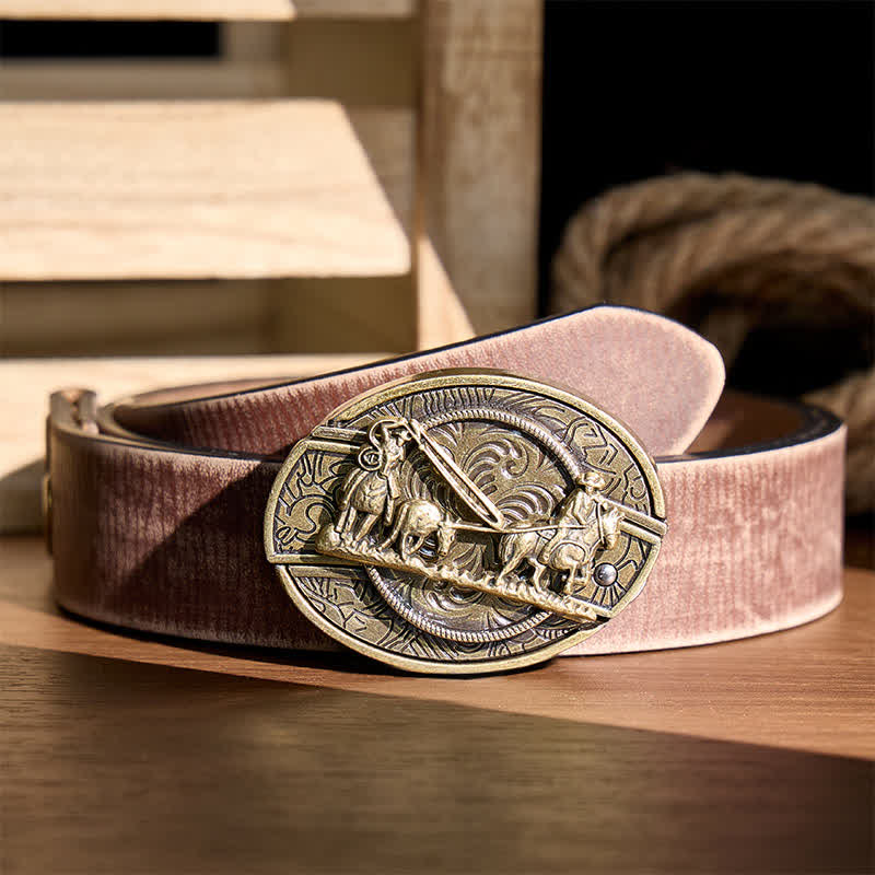 Bronze Horse Carriage DIY Hidden Folding Knife Western Buckle Leather Belt - Horse Carriage - Brown Distressed Belt - 42 - image 5