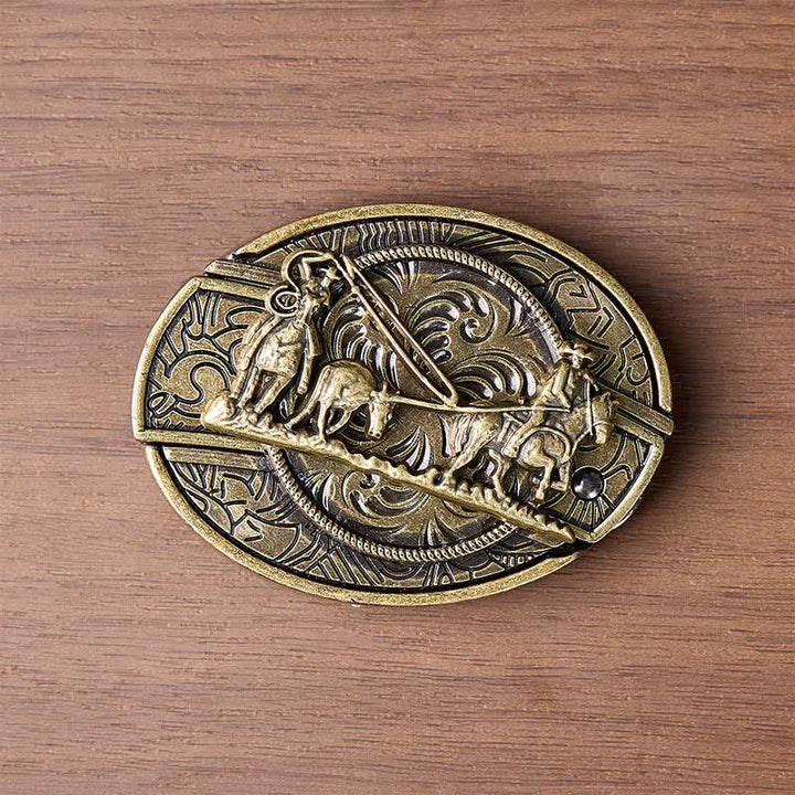 Bronze Horse Carriage DIY Hidden Folding Knife Western Buckle Leather Belt - image 9