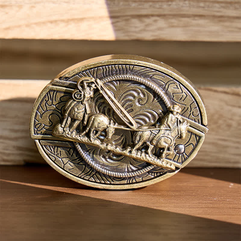 Bronze Horse Carriage DIY Hidden Folding Knife Western Buckle Leather Belt - Horse Carriage - Without Belt - Not Included Belt - image 0