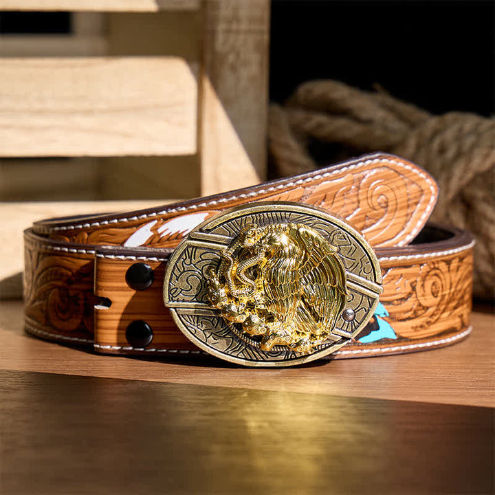 Gold Eagle Serpent DIY Hidden Folding Knife Bronze Buckle Leather Belt - Eagle & Serpent - Brown Feather Belt - 40 - image 7