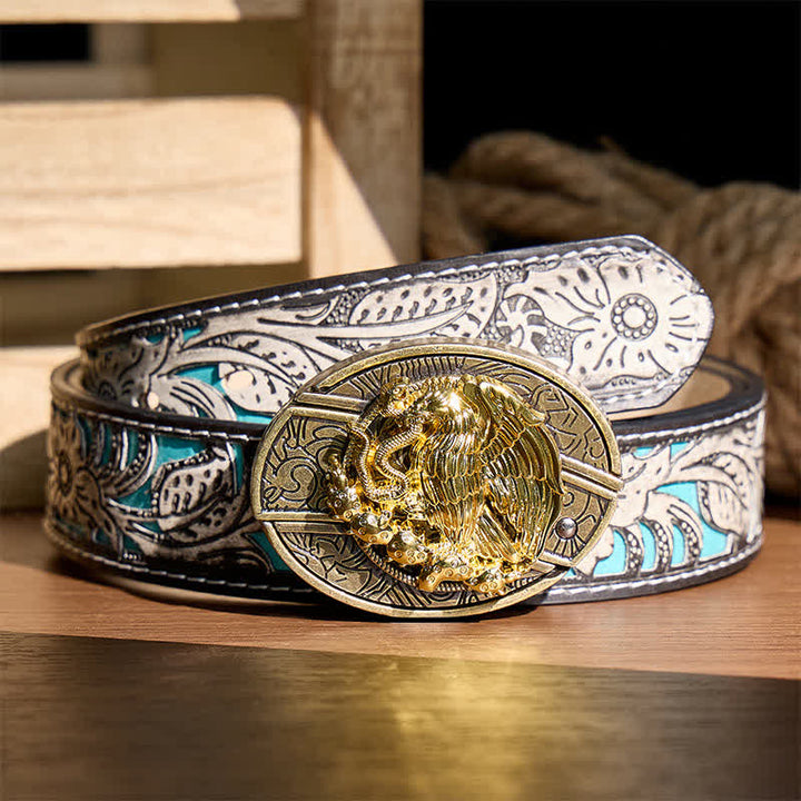 Gold Eagle Serpent DIY Hidden Folding Knife Bronze Buckle Leather Belt - Eagle & Serpent - Gray Floral Belt - 42 - image 8
