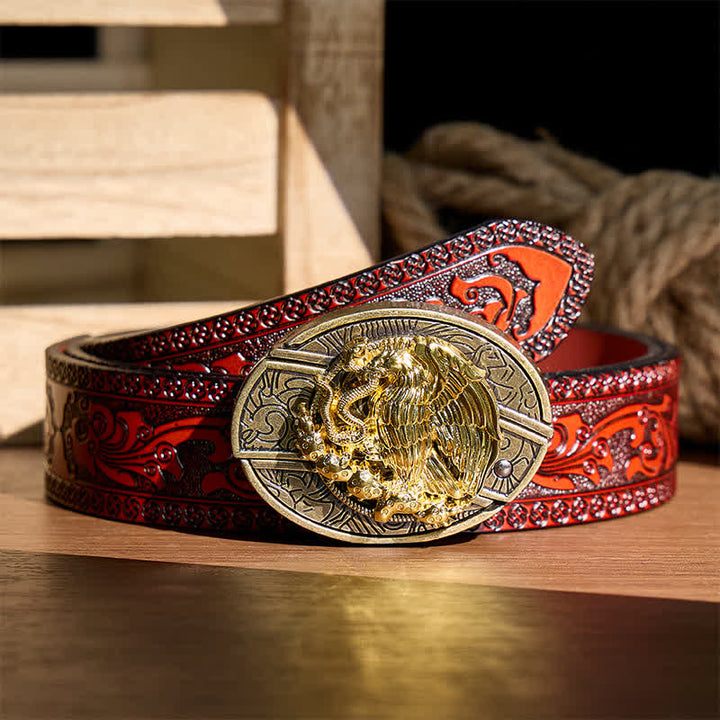 Gold Eagle Serpent DIY Hidden Folding Knife Bronze Buckle Leather Belt - Eagle & Serpent - Brown Carved Belt - 42 - image 6