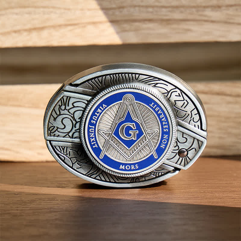 Blue Enamel Freemasonry Symbol DIY Hidden Folding Knife Buckle Leather Belt - Blue - Without Belt - Not Included Belt - image 0