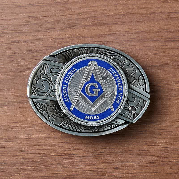Blue Enamel Freemasonry Symbol DIY Hidden Folding Knife Buckle Leather Belt - image 9