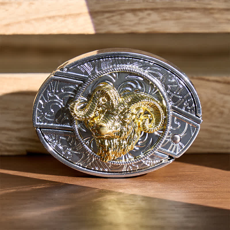 Silver & Gold Ram Skull Head DIY Hidden Folding Knife Buckle Leather Belt - Ram Skull Head - Without Belt - Not Included Belt - image 0