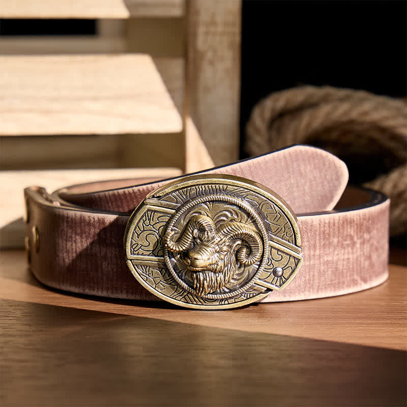 Antique Bronze Ram Skull Head DIY Hidden Folding Knife Buckle Leather Belt - Ram Skull Head - Brown Distressed Belt - 42 - image 5