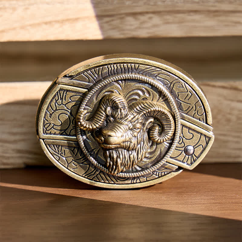 Antique Bronze Ram Skull Head DIY Hidden Folding Knife Buckle Leather Belt - Ram Skull Head - Without Belt - Not Included Belt - image 0