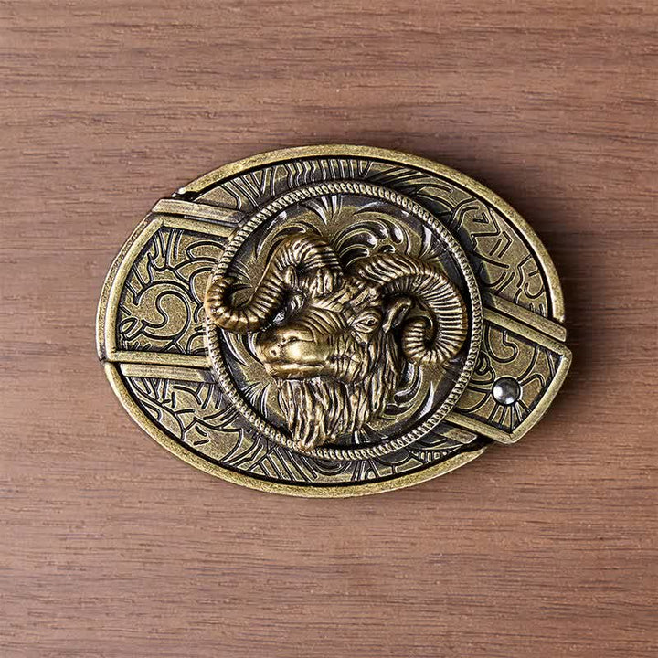 Antique Bronze Ram Skull Head DIY Hidden Folding Knife Buckle Leather Belt - image 10