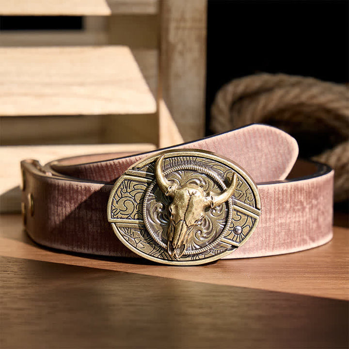 Longhorn Skull DIY Hidden Folding Knife Antique Bronze Buckle Leather Belt - Longhorn - Brown Distressed Belt - 42 - image 5
