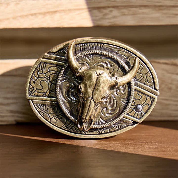 Longhorn Skull DIY Hidden Folding Knife Antique Bronze Buckle Leather Belt - Longhorn - Without Belt - Not Included Belt - image 0