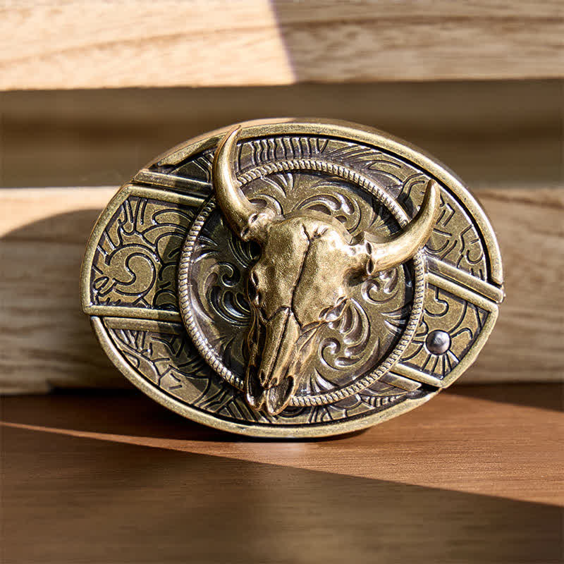 Longhorn Skull DIY Hidden Folding Knife Antique Bronze Buckle Leather Belt - Longhorn - Without Belt - Not Included Belt - image 0