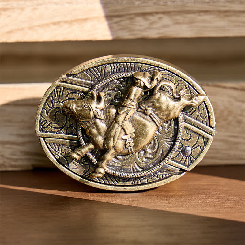 Antique Bronze Bull Rider DIY Hidden Folding Knife Buckle Leather Belt - Bull Rider - Without Belt - Not Included Belt - image 0