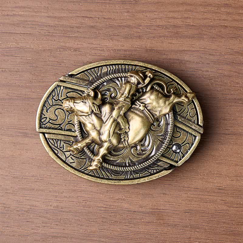 Antique Bronze Bull Rider DIY Hidden Folding Knife Buckle Leather Belt - image 9
