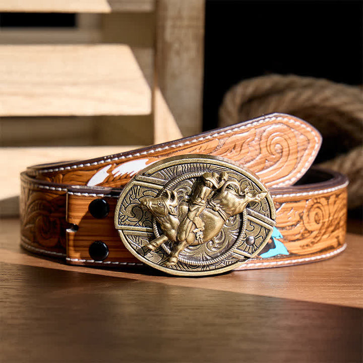 Antique Bronze Bull Rider DIY Hidden Folding Knife Buckle Leather Belt - Bull Rider - Brown Feather Belt - 40 - image 7