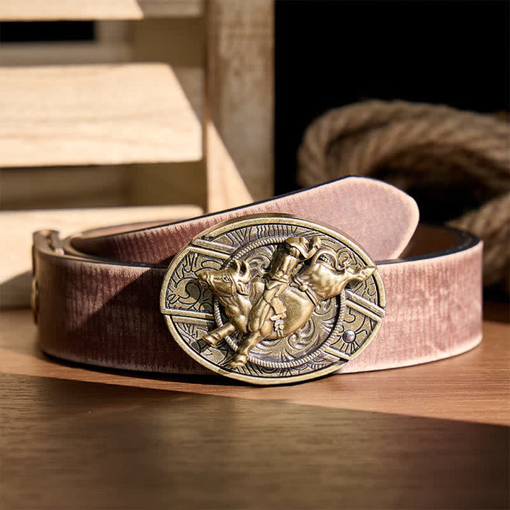Antique Bronze Bull Rider DIY Hidden Folding Knife Buckle Leather Belt - Bull Rider - Brown Distressed Belt - 42 - image 5