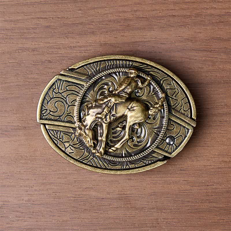 Western Rodeo Bronco Rider DIY Hidden Folding Knife Bronze Buckle Leather Belt - image 9