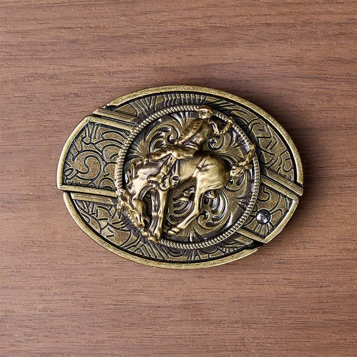 Western Rodeo Bronco Rider DIY Hidden Folding Knife Bronze Buckle Leather Belt - image 9