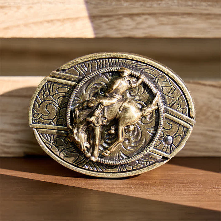 Western Rodeo Bronco Rider DIY Hidden Folding Knife Bronze Buckle Leather Belt - Rodeo Bronco Rider - Without Belt - Not Included Belt - image 0