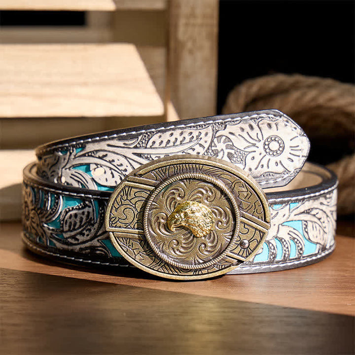 Gold Eagle Head DIY Hidden Folding Knife Antique Bronze Buckle Leather Belt - Eagle Head - Gray Floral Belt - 42 - image 8