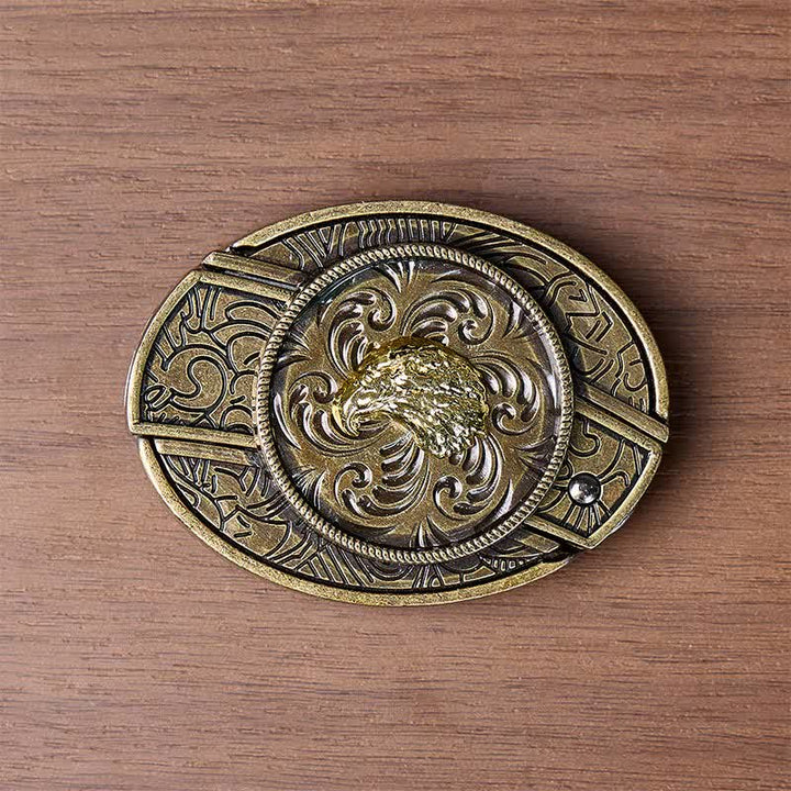 Gold Eagle Head DIY Hidden Folding Knife Antique Bronze Buckle Leather Belt - image 9