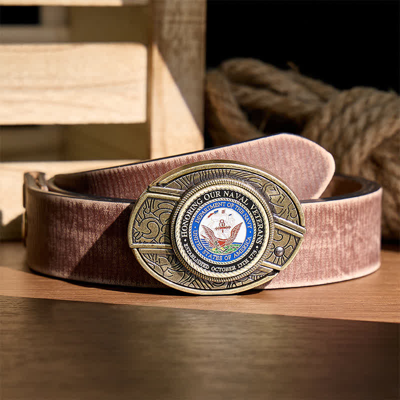 Honoring Our Naval Veterans DIY Hidden Folding Knife Buckle Leather Belt - Honoring Veterans - Brown Distressed Belt - 42 - image 5