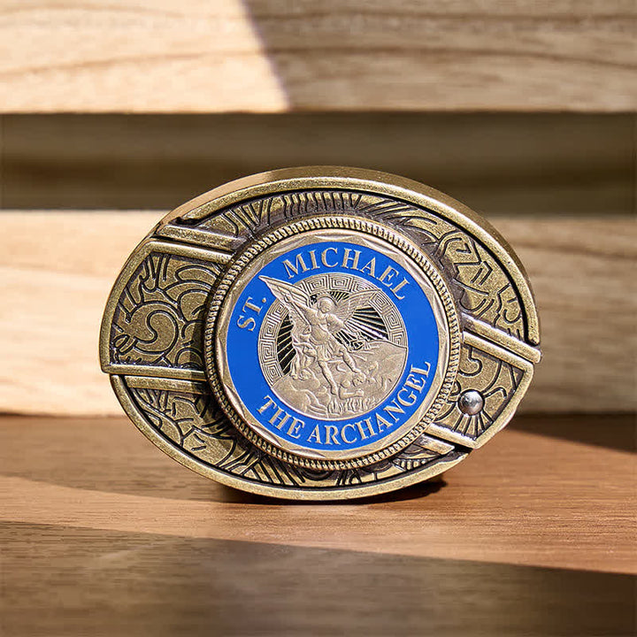St. Michael Archangel DIY Hidden Folding Knife Bronze Buckle Leather Belt - Archangel - Without Belt - Not Included Belt - image 0