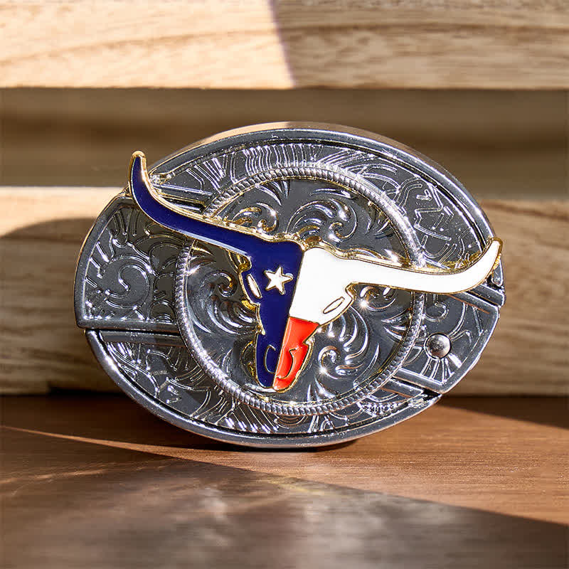 Texas State Flag Longhorn DIY Hidden Folding Knife Buckle Leather Belt - Longhorn & Flag - Without Belt - Not Included Belt - image 0
