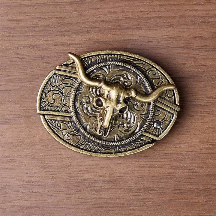 Rustic West Longhorn DIY Hidden Folding Knife Buckle Leather Belt - image 9