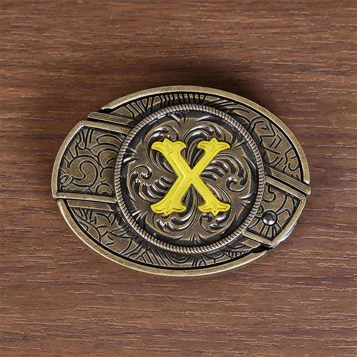 Antique Bronze Initial Letter DIY Hidden Knife Buckle Leather Belt - X - Without Belt - image 32