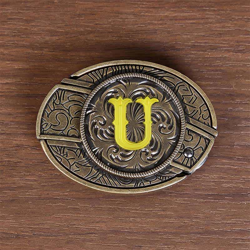 Antique Bronze Initial Letter DIY Hidden Knife Buckle Leather Belt - U - Without Belt - image 29