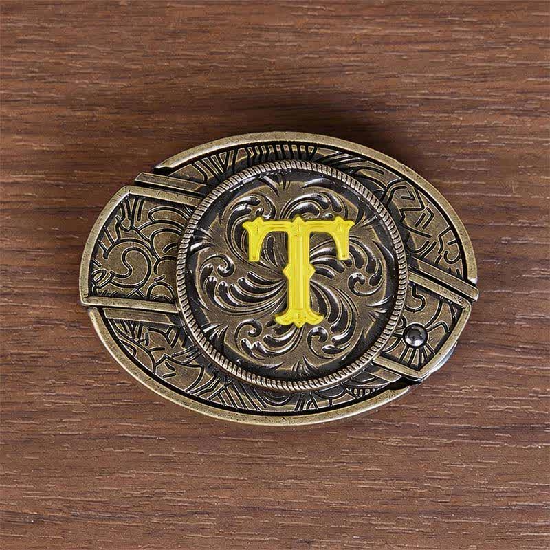 Antique Bronze Initial Letter DIY Hidden Knife Buckle Leather Belt - T - Without Belt - image 28