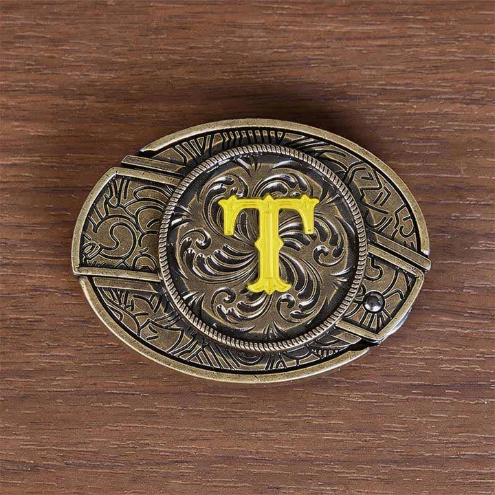 Antique Bronze Initial Letter DIY Hidden Knife Buckle Leather Belt - T - Without Belt - image 28