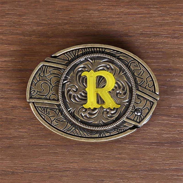 Antique Bronze Initial Letter DIY Hidden Knife Buckle Leather Belt - R - Without Belt - image 26
