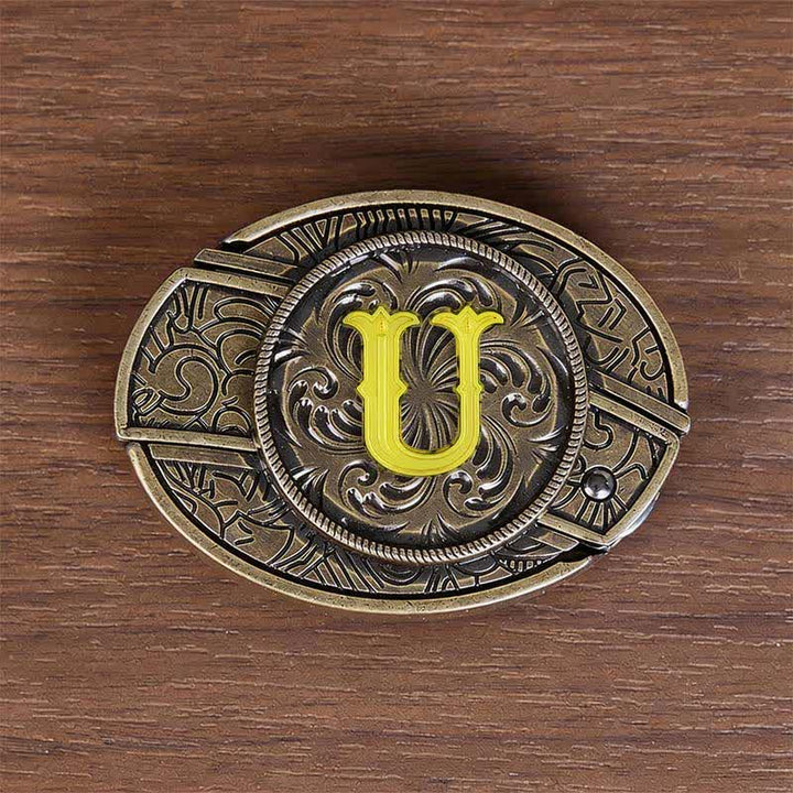 Antique Bronze Initial Letter DIY Hidden Knife Buckle Leather Belt - U - Without Belt - image 29