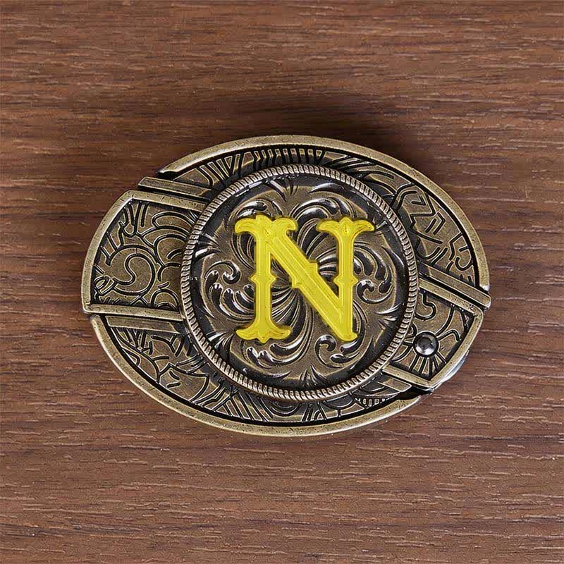 Antique Bronze Initial Letter DIY Hidden Knife Buckle Leather Belt - N - Without Belt - image 22
