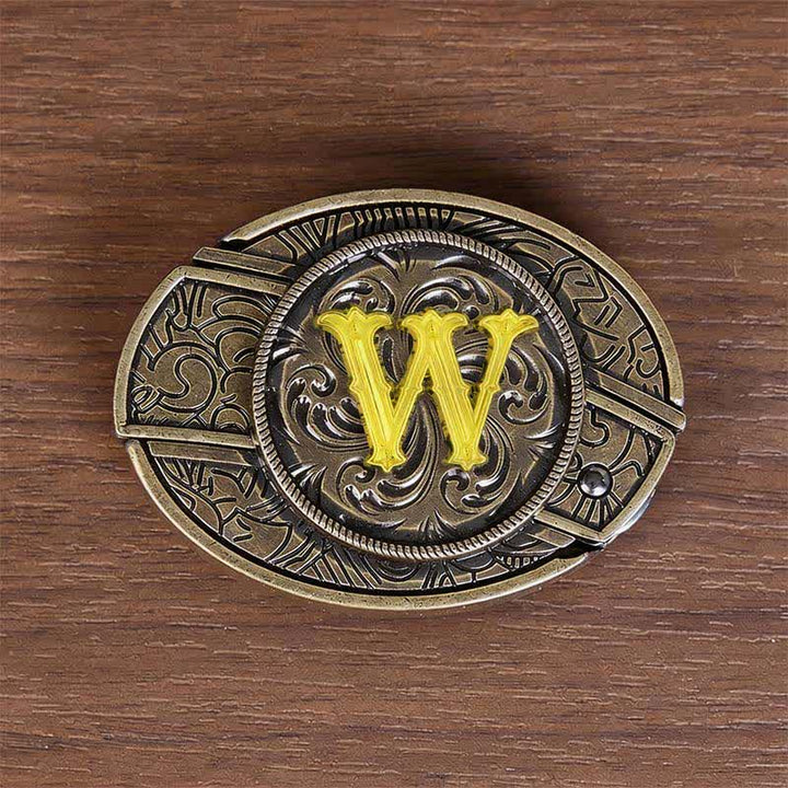 Antique Bronze Initial Letter DIY Hidden Knife Buckle Leather Belt - W - Without Belt - image 31