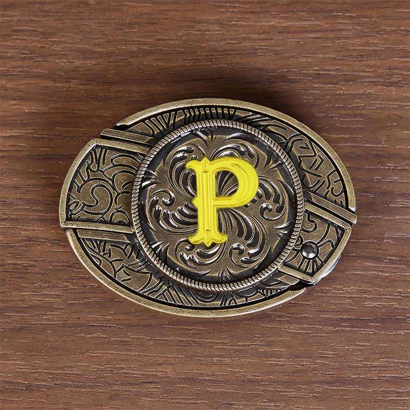 Antique Bronze Initial Letter DIY Hidden Knife Buckle Leather Belt - P - Without Belt - image 24