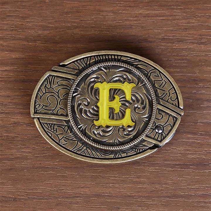 Antique Bronze Initial Letter DIY Hidden Knife Buckle Leather Belt - E - Without Belt - image 14