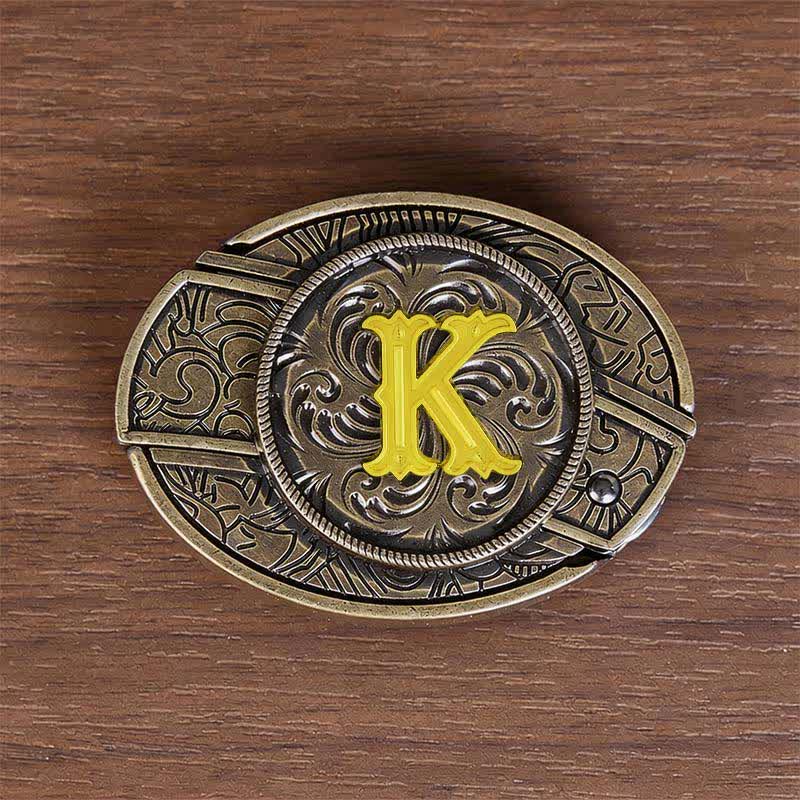 Antique Bronze Initial Letter DIY Hidden Knife Buckle Leather Belt - K - Without Belt - image 19