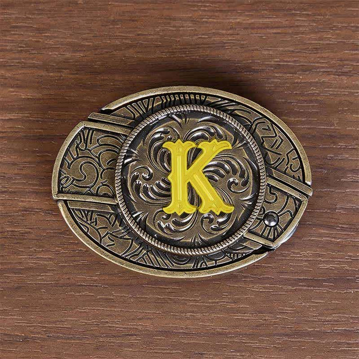 Antique Bronze Initial Letter DIY Hidden Knife Buckle Leather Belt - K - Without Belt - image 19