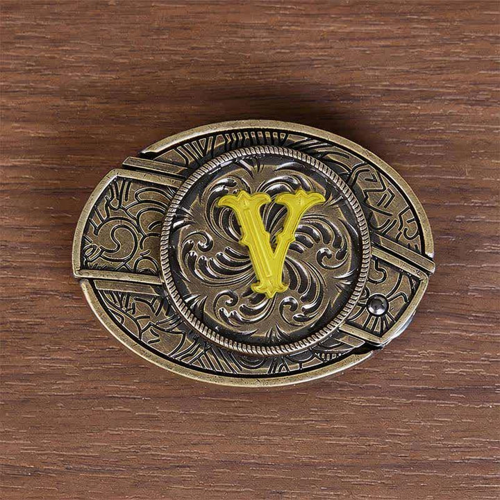 Antique Bronze Initial Letter DIY Hidden Knife Buckle Leather Belt - V - Without Belt - image 30