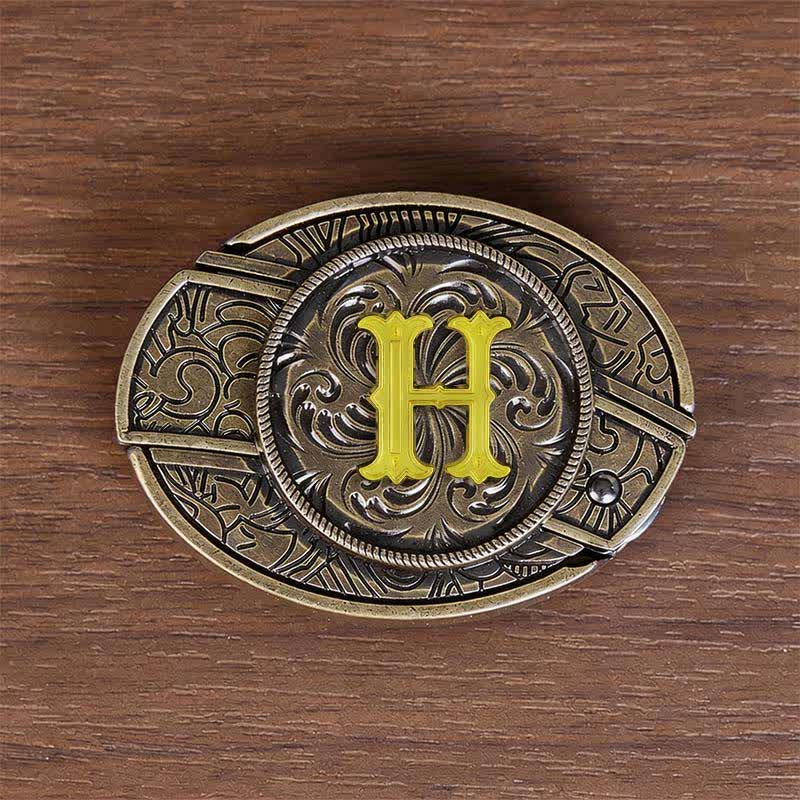 Antique Bronze Initial Letter DIY Hidden Knife Buckle Leather Belt - H - Without Belt - image 17