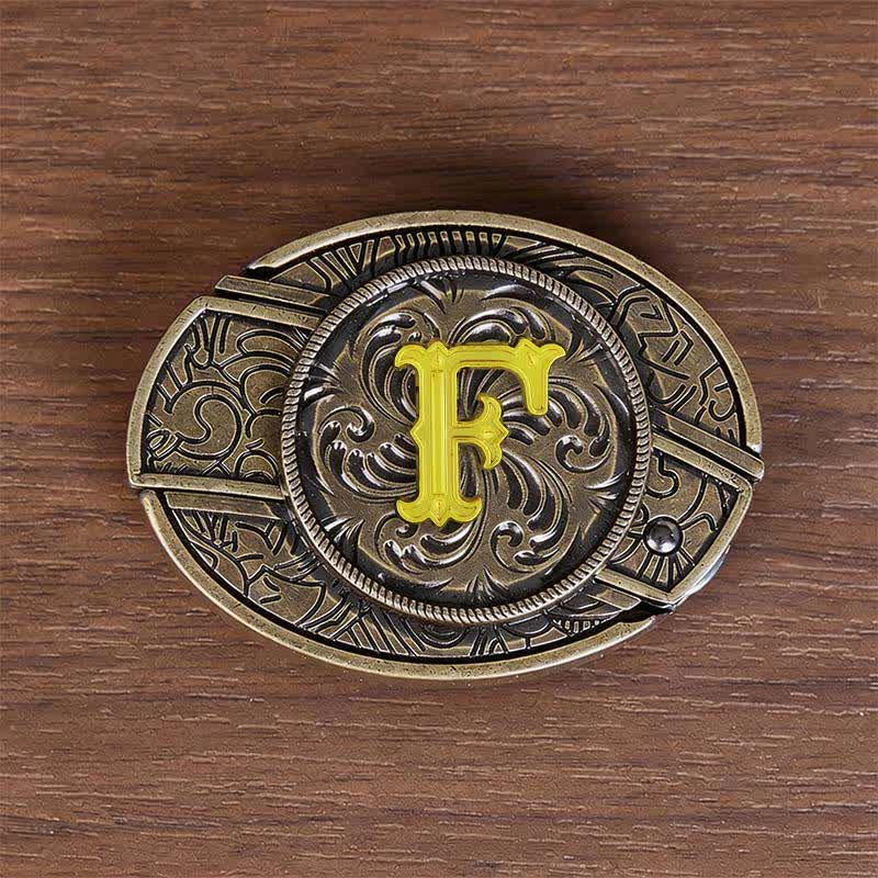 Antique Bronze Initial Letter DIY Hidden Knife Buckle Leather Belt - F - Without Belt - image 15