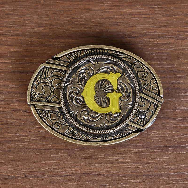 Antique Bronze Initial Letter DIY Hidden Knife Buckle Leather Belt - G - Without Belt - image 16