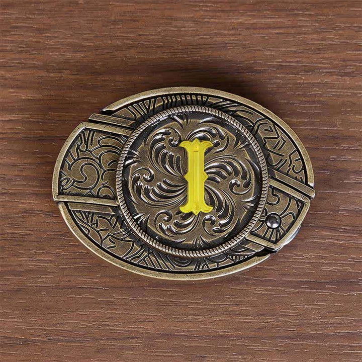 Antique Bronze Initial Letter DIY Hidden Knife Buckle Leather Belt - I - Without Belt - image 18