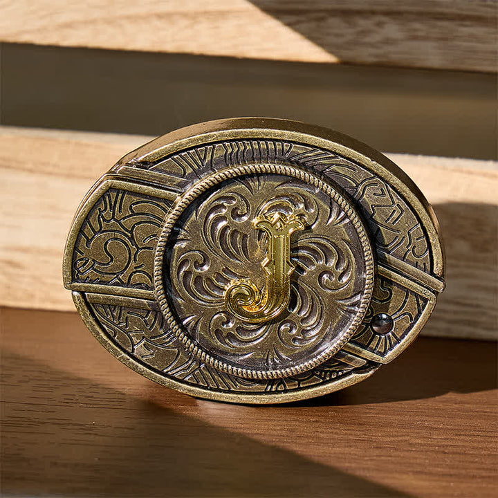 Antique Bronze Initial Letter DIY Hidden Knife Buckle Leather Belt - J - Without Belt - image 0